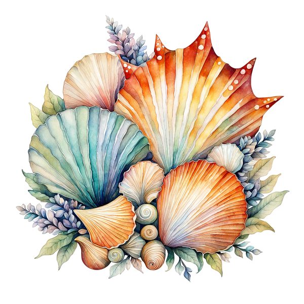 Watercolor Seashell Clipart: Beachy Summer Designs (JPG & PNG Files) — image 12
