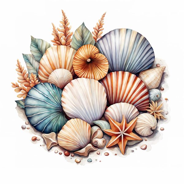 Watercolor Seashell Clipart: Beachy Summer Designs (JPG & PNG Files) — image 13