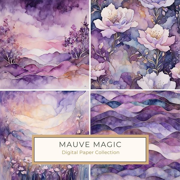 Mauve Floral Watercolor Backgrounds: Abstract Purple Art (10 JPGs) (Digital Download)
