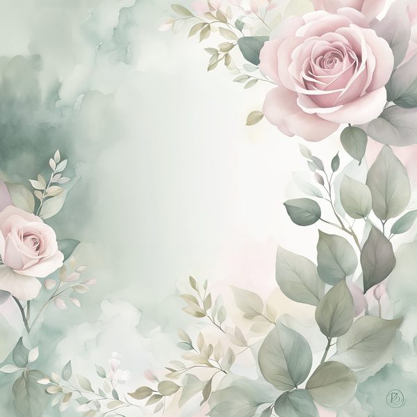 Watercolor Roses Digital Paper: Soft Sage & Dusty Rose (JPGs) — image 1
