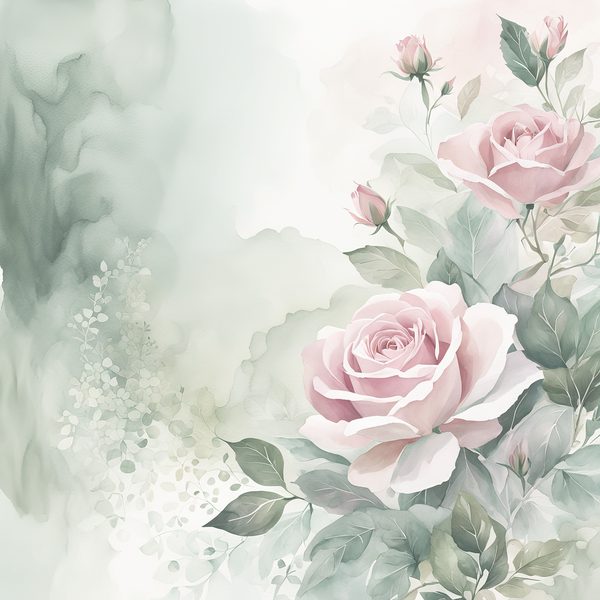 Watercolor Roses Digital Paper: Soft Sage & Dusty Rose (JPGs) — image 2