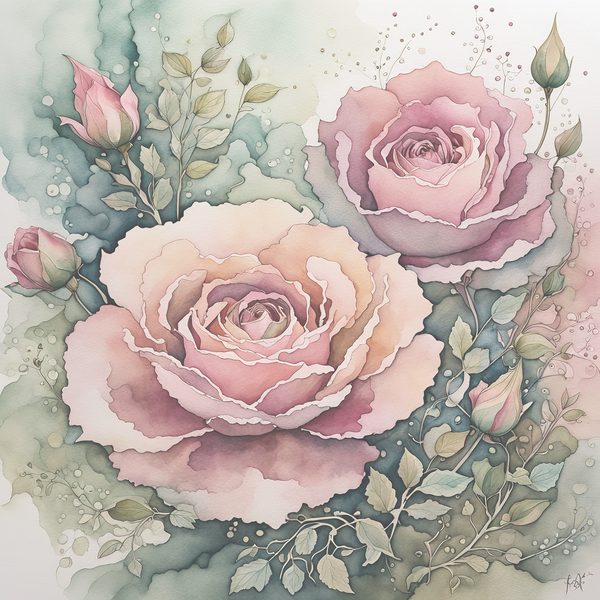 Watercolor Roses Digital Paper: Soft Sage & Dusty Rose (JPGs) — image 10