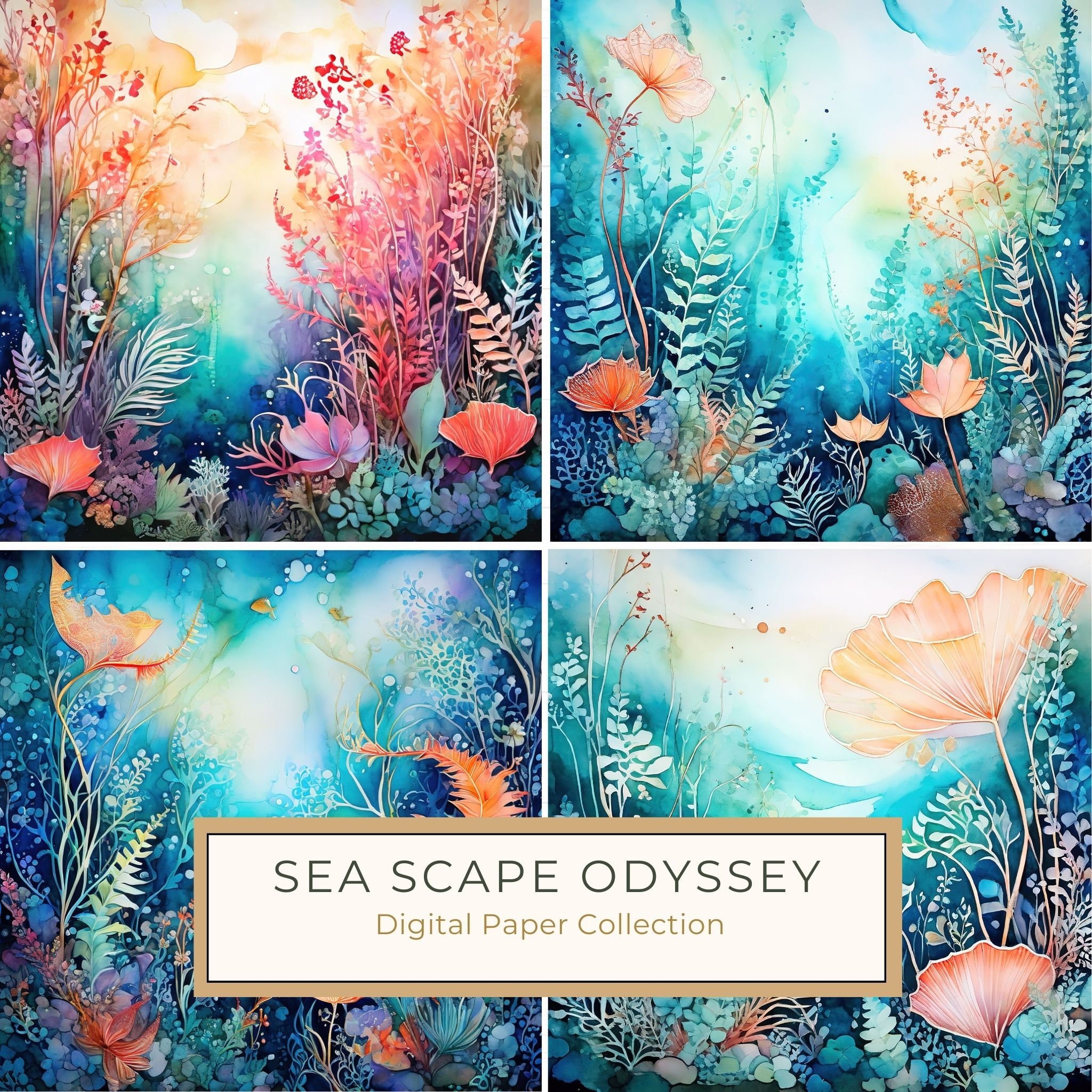 Aquamarine Coral Digital Paper: Underwater Landscape Art (10 JPGs)