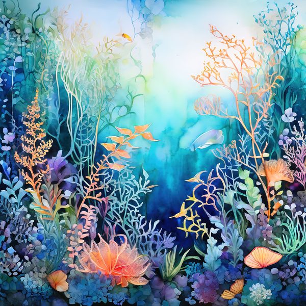 Aquamarine Coral Digital Paper: Underwater Landscape Art (10 JPGs) — image 1