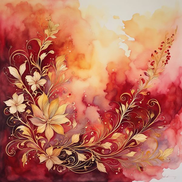 Crimson Floral Digital Paper Set: Gold Foil Boho Art (10 JPGs) — image 11