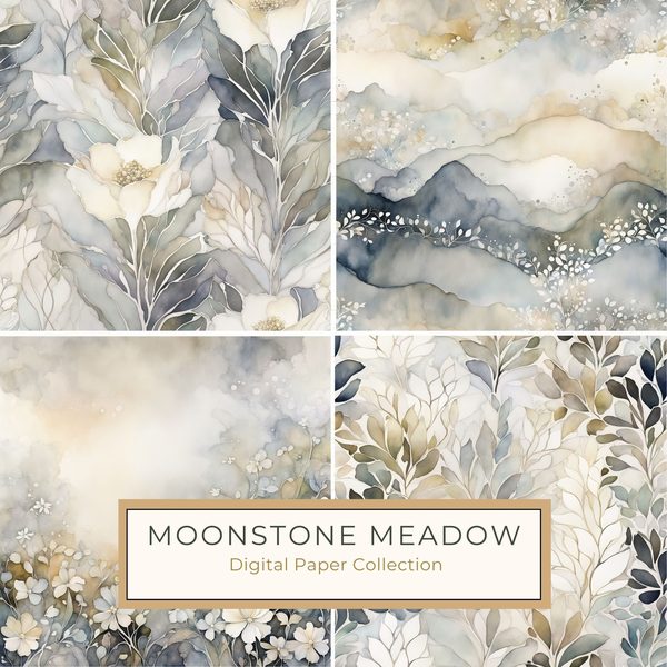 Watercolor Abstract Floral Digital Paper Set: Soft Grey & Cream (JPGs)