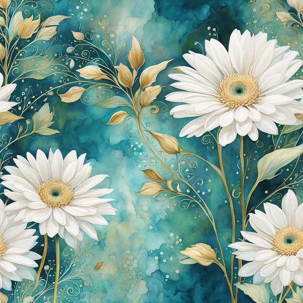 Gerbera Daisy Digital Paper Set: Teal Watercolor Floral Art (10 JPGs) — image 1