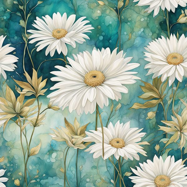Gerbera Daisy Digital Paper Set: Teal Watercolor Floral Art (10 JPGs) — image 4