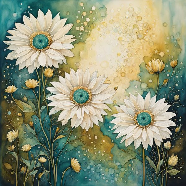 Gerbera Daisy Digital Paper Set: Teal Watercolor Floral Art (10 JPGs) — image 6