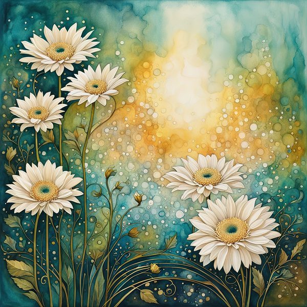 Gerbera Daisy Digital Paper Set: Teal Watercolor Floral Art (10 JPGs) — image 8