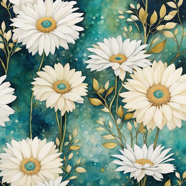 Gerbera Daisy Digital Paper Set: Teal Watercolor Floral Art (10 JPGs) — image 10