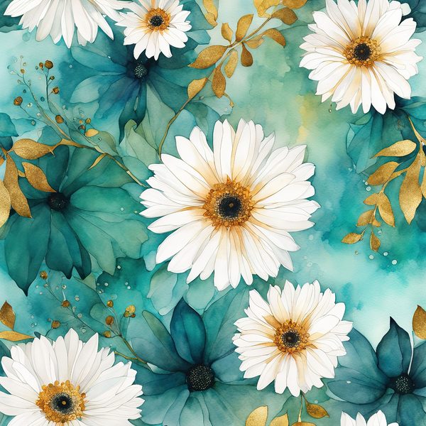 Gerbera Daisy Digital Paper Set: Teal Watercolor Floral Art (10 JPGs) — image 12