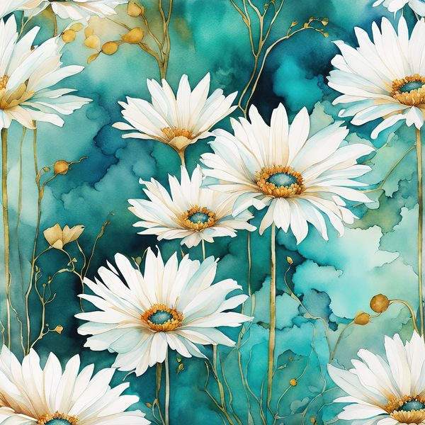 Gerbera Daisy Digital Paper Set: Teal Watercolor Floral Art (10 JPGs) — image 13
