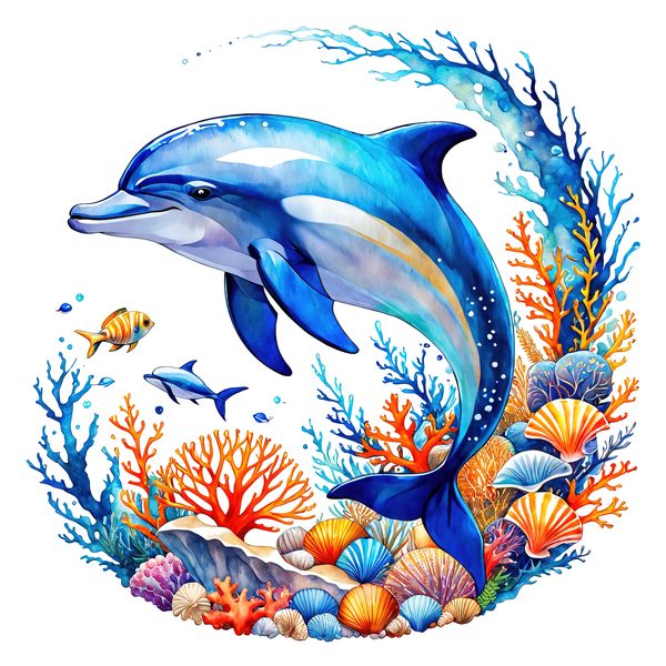 Watercolor Dolphin Clipart: Boho Coastal Wreath (Digital Print) — image 3