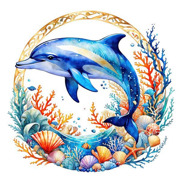 Watercolor Dolphin Clipart: Boho Coastal Wreath (Digital Print) — image 4
