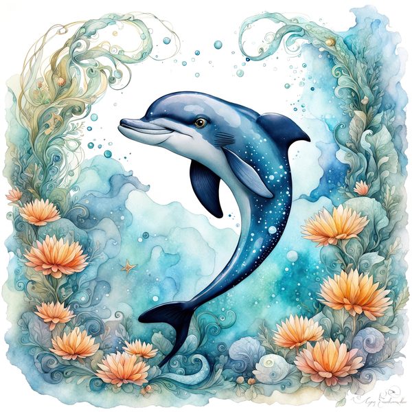 Watercolor Dolphin Clipart: Boho Coastal Wreath (Digital Print) — image 6
