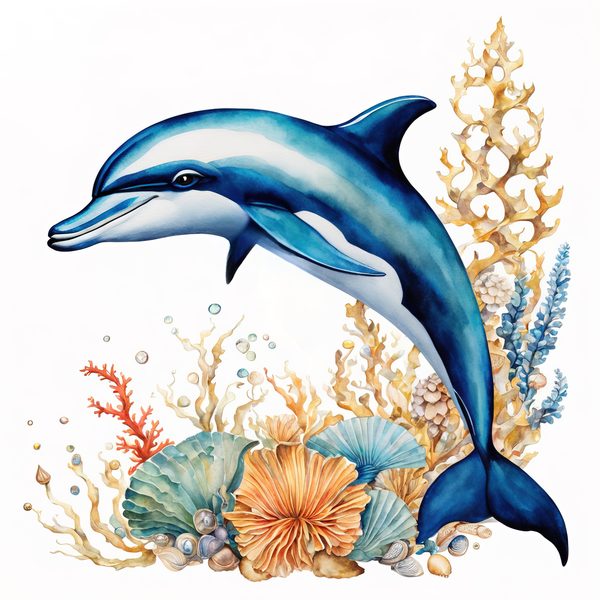 Watercolor Dolphin Clipart: Boho Coastal Wreath (Digital Print) — image 9