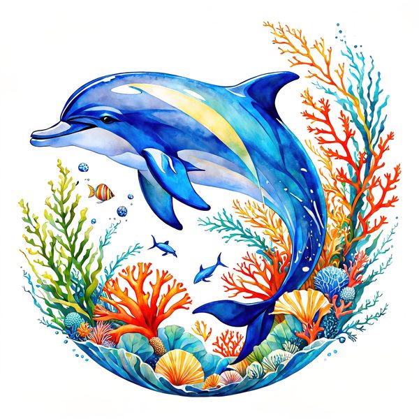 Watercolor Dolphin Clipart: Boho Coastal Wreath (Digital Print) — image 10