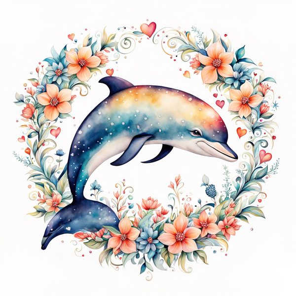 Watercolor Dolphin Clipart: Boho Coastal Wreath (Digital Print) — image 11