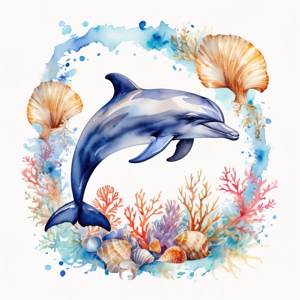 Watercolor Dolphin Clipart: Boho Coastal Wreath (Digital Print) — image 12