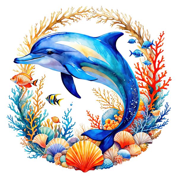 Watercolor Dolphin Clipart: Boho Coastal Wreath (Digital Print) — image 13