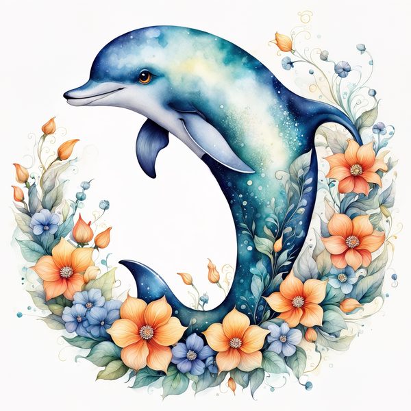 Watercolor Dolphin Clipart: Boho Coastal Wreath (Digital Print) — image 14