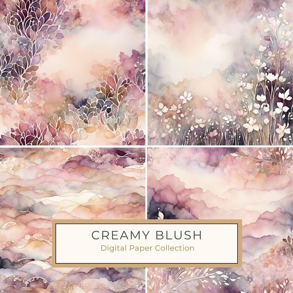 Blush Floral Watercolor Paper: Creamy Beige Art Backgrounds (10 JPGs)