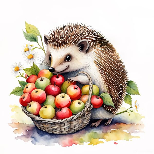 Watercolor Hedgehog Clipart: Gardening Fun, Sunflowers (Digital Print) — image 3