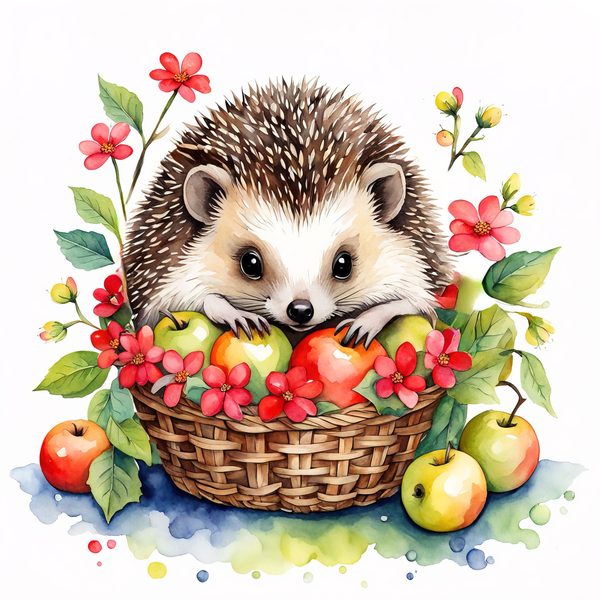 Watercolor Hedgehog Clipart: Gardening Fun, Sunflowers (Digital Print) — image 10