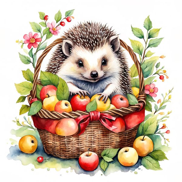 Watercolor Hedgehog Clipart: Gardening Fun, Sunflowers (Digital Print) — image 11