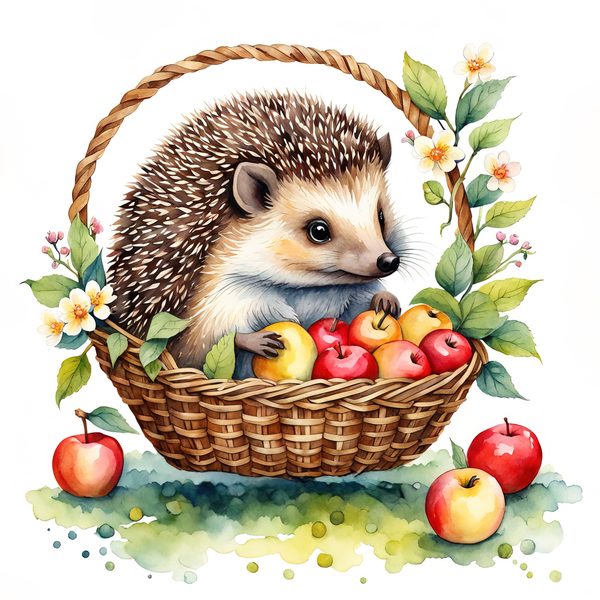 Watercolor Hedgehog Clipart: Gardening Fun, Sunflowers (Digital Print) — image 12