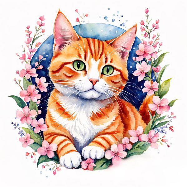 Watercolor Tabby Cat Clipart: Crown, Pink Flowers (Digital Print) — image 7