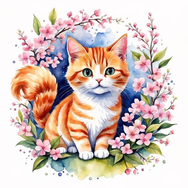 Watercolor Tabby Cat Clipart: Crown, Pink Flowers (Digital Print) — image 8
