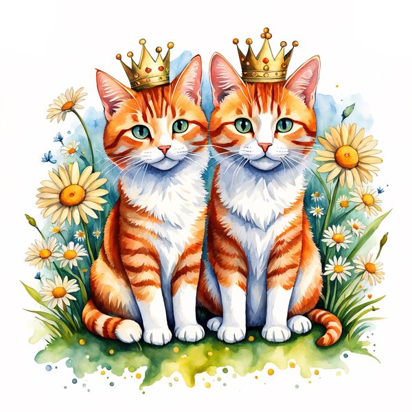 Watercolor Tabby Cat Clipart: Crown, Pink Flowers (Digital Print) — image 9