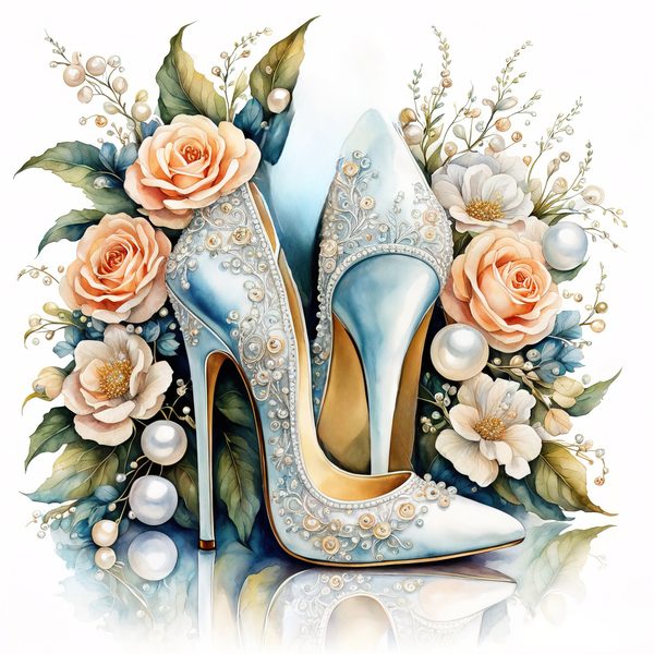 Watercolor Stiletto Clipart: Embroidered Bridal Shoes (JPG & PNG Files) — image 9