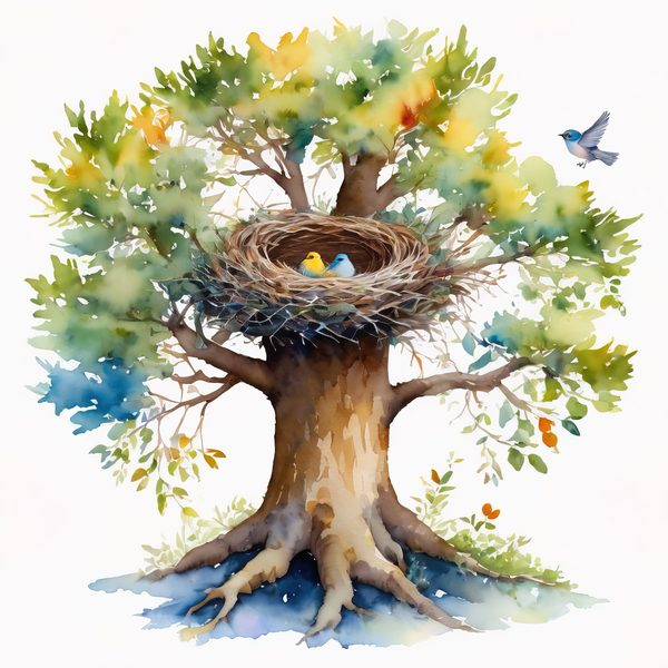 Watercolor Bird Nest Clipart: Whimsical Garden Art (JPG & PNG) — image 1