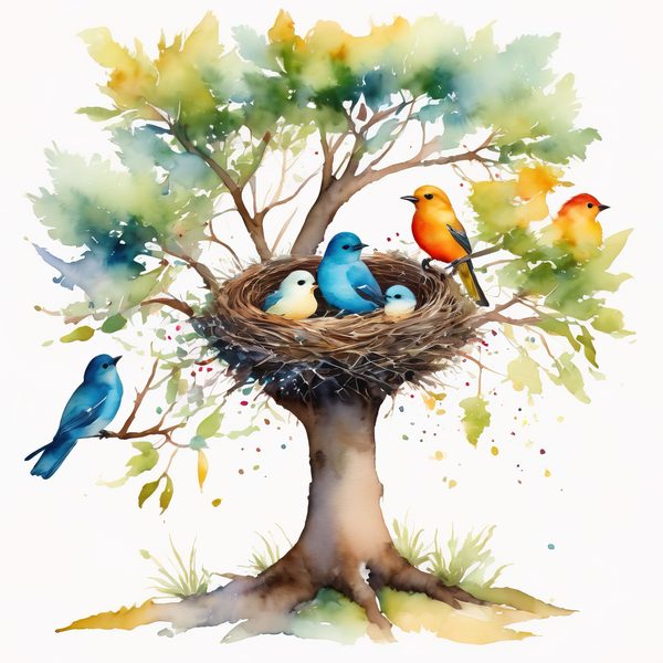Watercolor Bird Nest Clipart: Whimsical Garden Art (JPG & PNG) — image 6