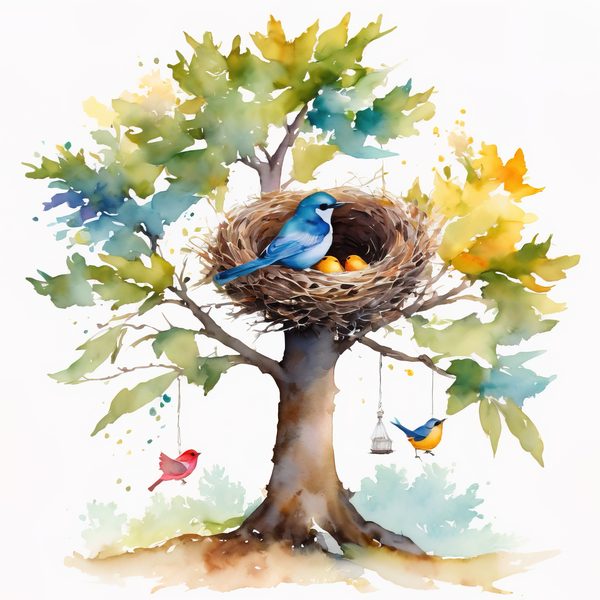 Watercolor Bird Nest Clipart: Whimsical Garden Art (JPG & PNG) — image 10