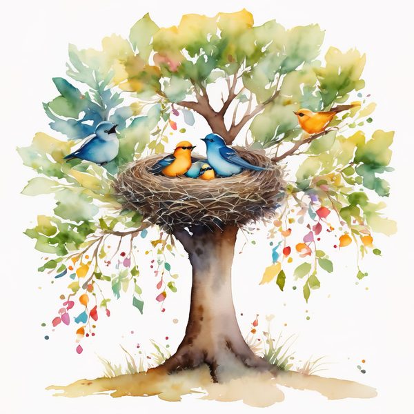 Watercolor Bird Nest Clipart: Whimsical Garden Art (JPG & PNG) — image 11