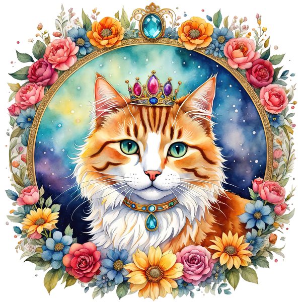 Whimsical Royal Crowned Cat Clipart: Regal Pet Portraits PNGs, Commercial Use — image 1