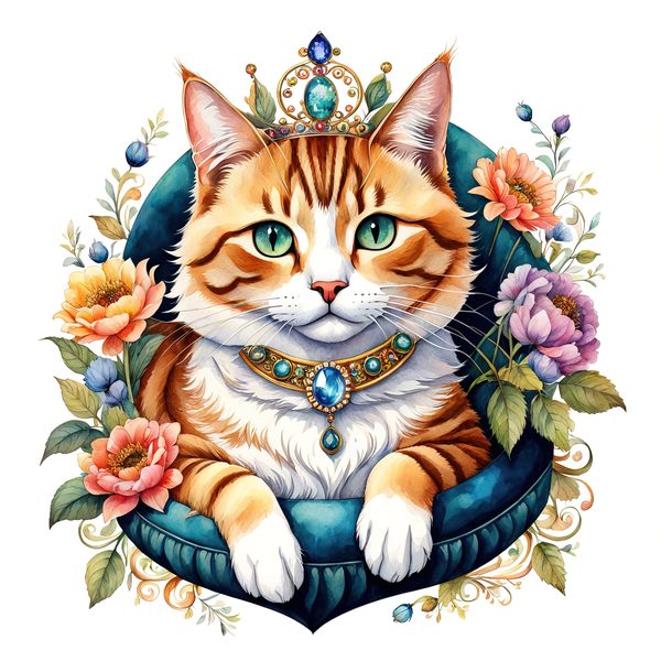 Whimsical Royal Crowned Cat Clipart: Regal Pet Portraits PNGs, Commercial Use — image 5