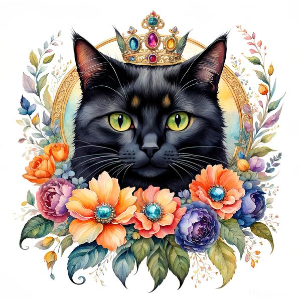 Whimsical Royal Crowned Cat Clipart: Regal Pet Portraits PNGs, Commercial Use — image 7