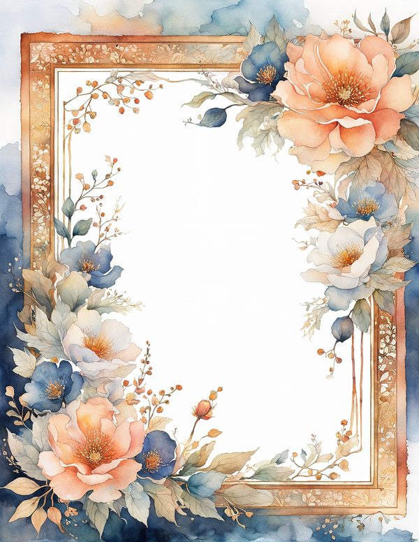 Watercolor Floral Frame Clipart: Coral Pastel Botanical Borders (10 JPGs) (Digital Download) — image 1