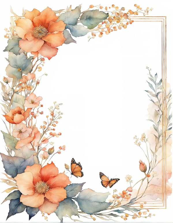 Watercolor Floral Frame Clipart: Coral Pastel Botanical Borders (10 JPGs) (Digital Download) — image 2