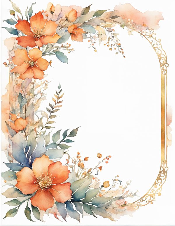 Watercolor Floral Frame Clipart: Coral Pastel Botanical Borders (10 JPGs) (Digital Download) — image 3