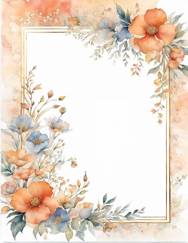 Watercolor Floral Frame Clipart: Coral Pastel Botanical Borders (10 JPGs) (Digital Download) — image 4