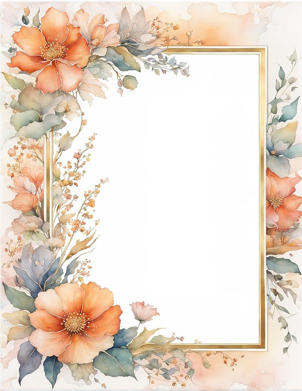 Watercolor Floral Frame Clipart: Coral Pastel Botanical Borders (10 JPGs) (Digital Download) — image 6