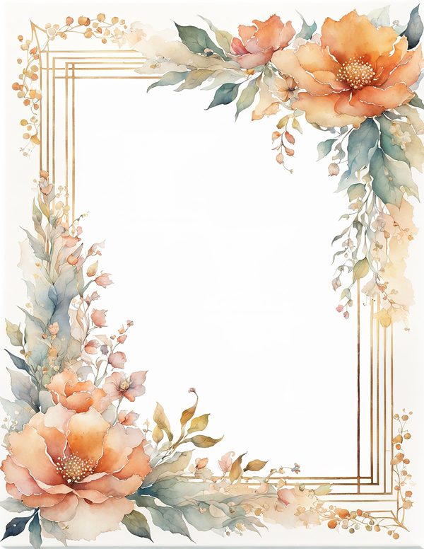 Watercolor Floral Frame Clipart: Coral Pastel Botanical Borders (10 JPGs) (Digital Download) — image 7