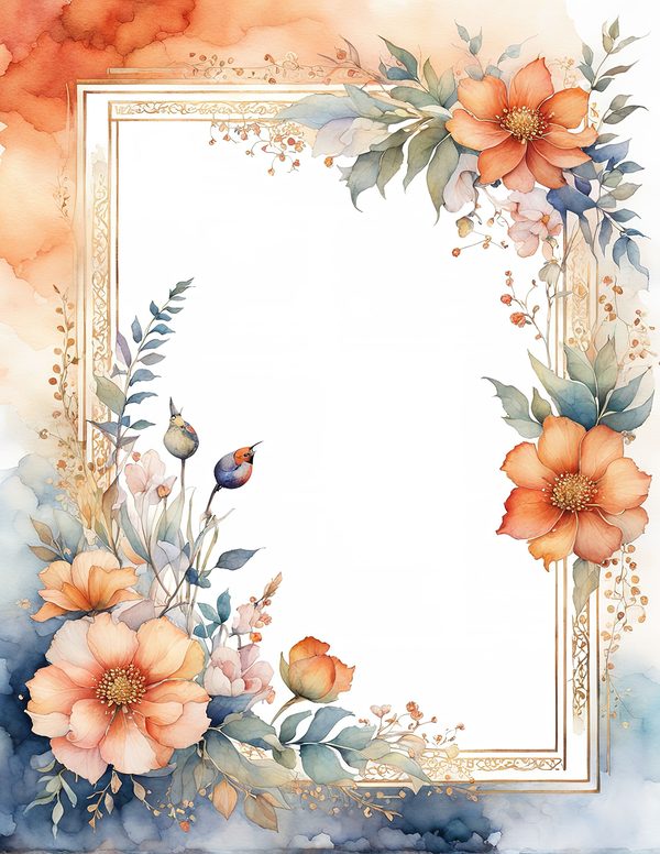 Watercolor Floral Frame Clipart: Coral Pastel Botanical Borders (10 JPGs) (Digital Download) — image 8
