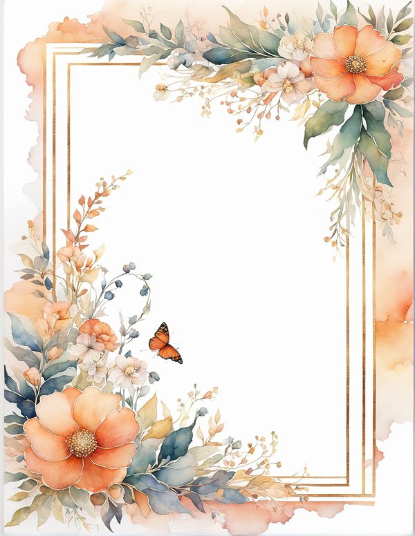 Watercolor Floral Frame Clipart: Coral Pastel Botanical Borders (10 JPGs) (Digital Download) — image 9